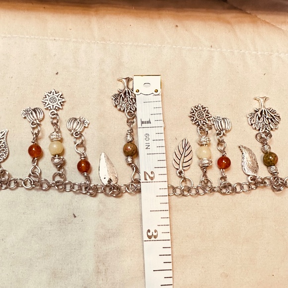 Stainless Steel Chain Bracelet Fall Charms & Crystal Beads Leaves Pumpkins Trees - Picture 5 of 15